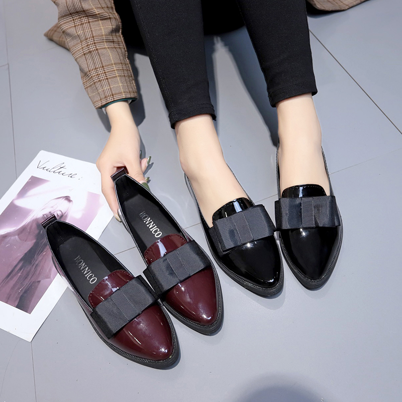 Women Fashion Reddit - Black/ Wine Red Patent Leather Pointed