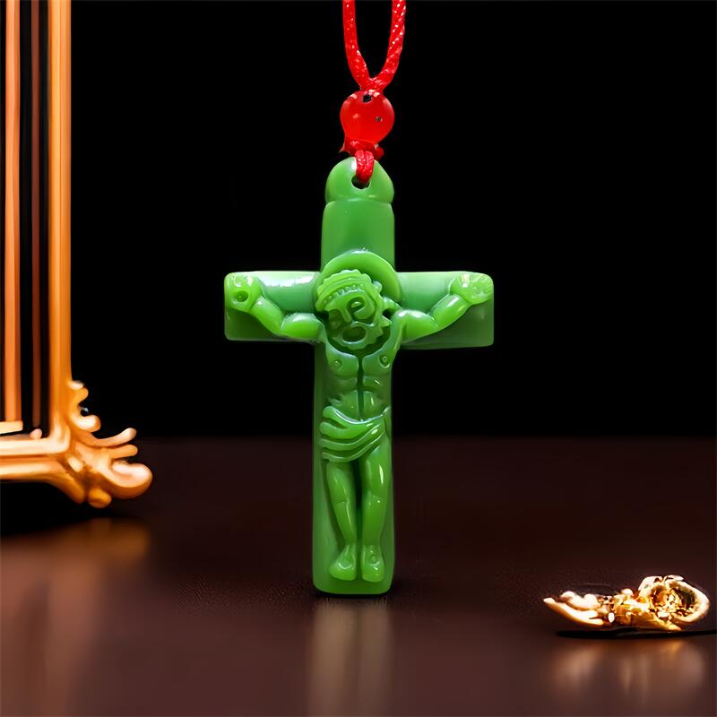 Women Fashion Designers - Green Real Jade Cross Pendant Necklace