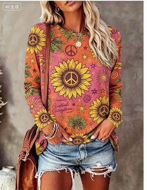 Trend Women Fashion - Women Long Sleeve T‑Shirt Hippie Daisy