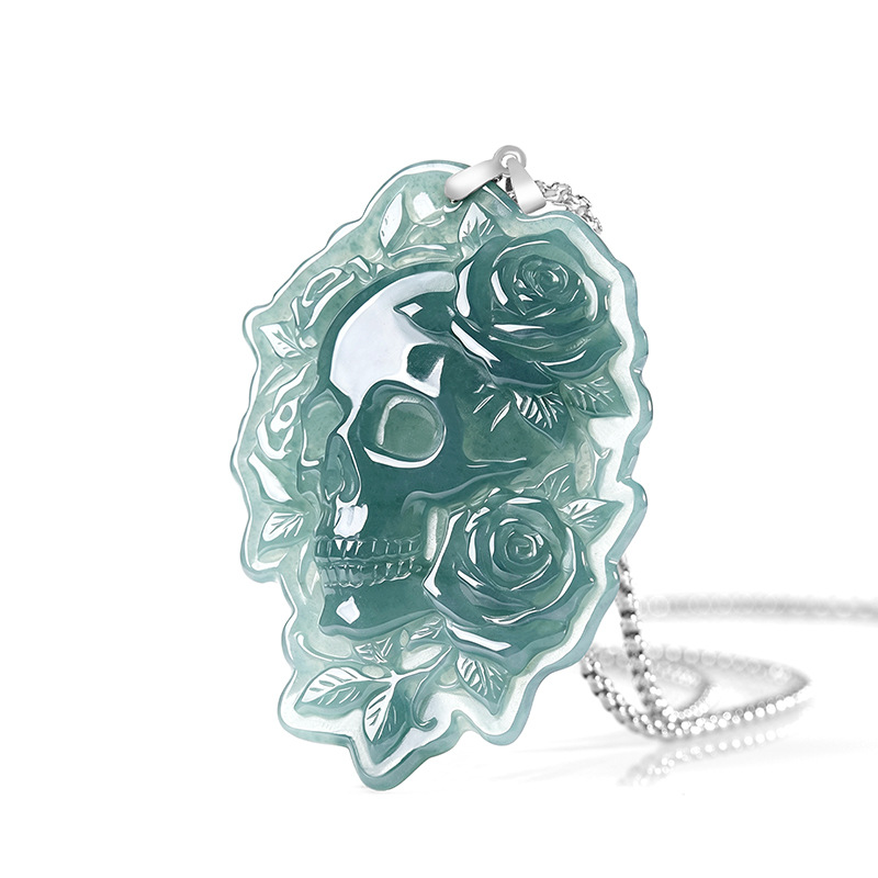 Women Fashion Designers - Natural Burmese Jadeite Skull Pendant Necklace
