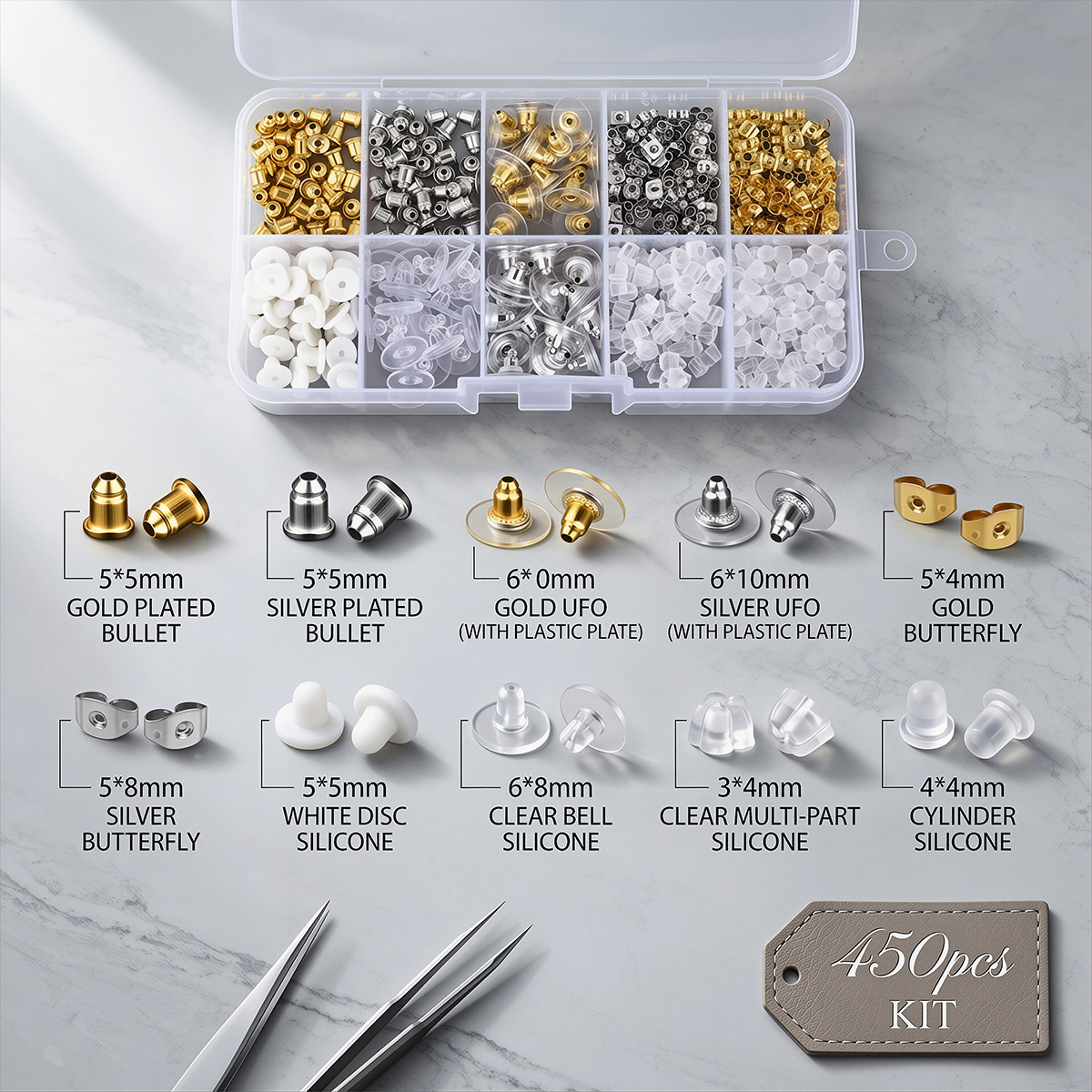 450pcs Silicone & Metal Earrin - Women'S Fashion Earrings review and price