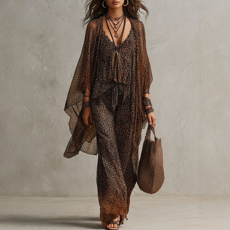Retro Leopard Print 3 Piece Se - Women'S Fashion Kimono review and price