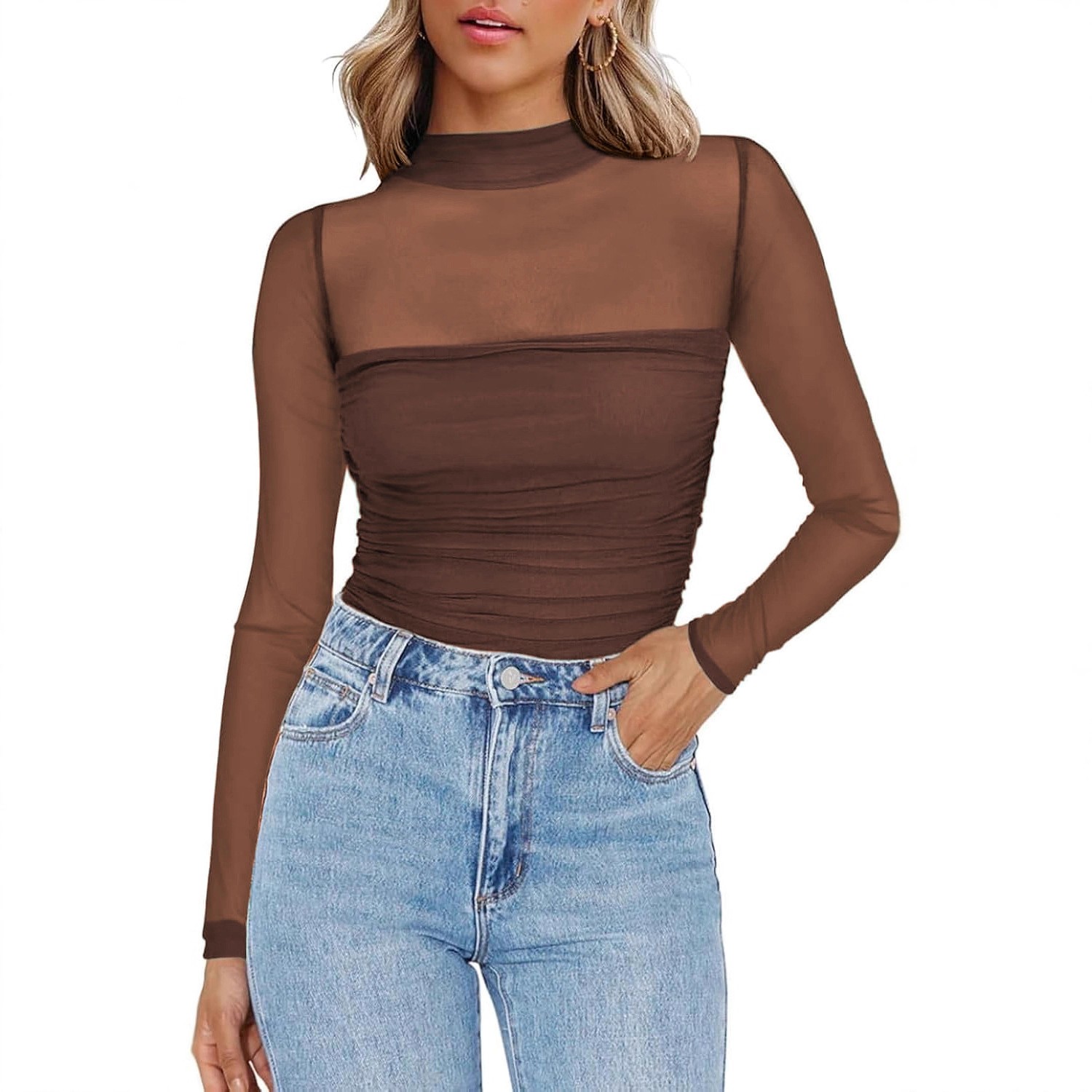 Women's Solid Color Sheer Mesh - Women Fashion Blouse review and price