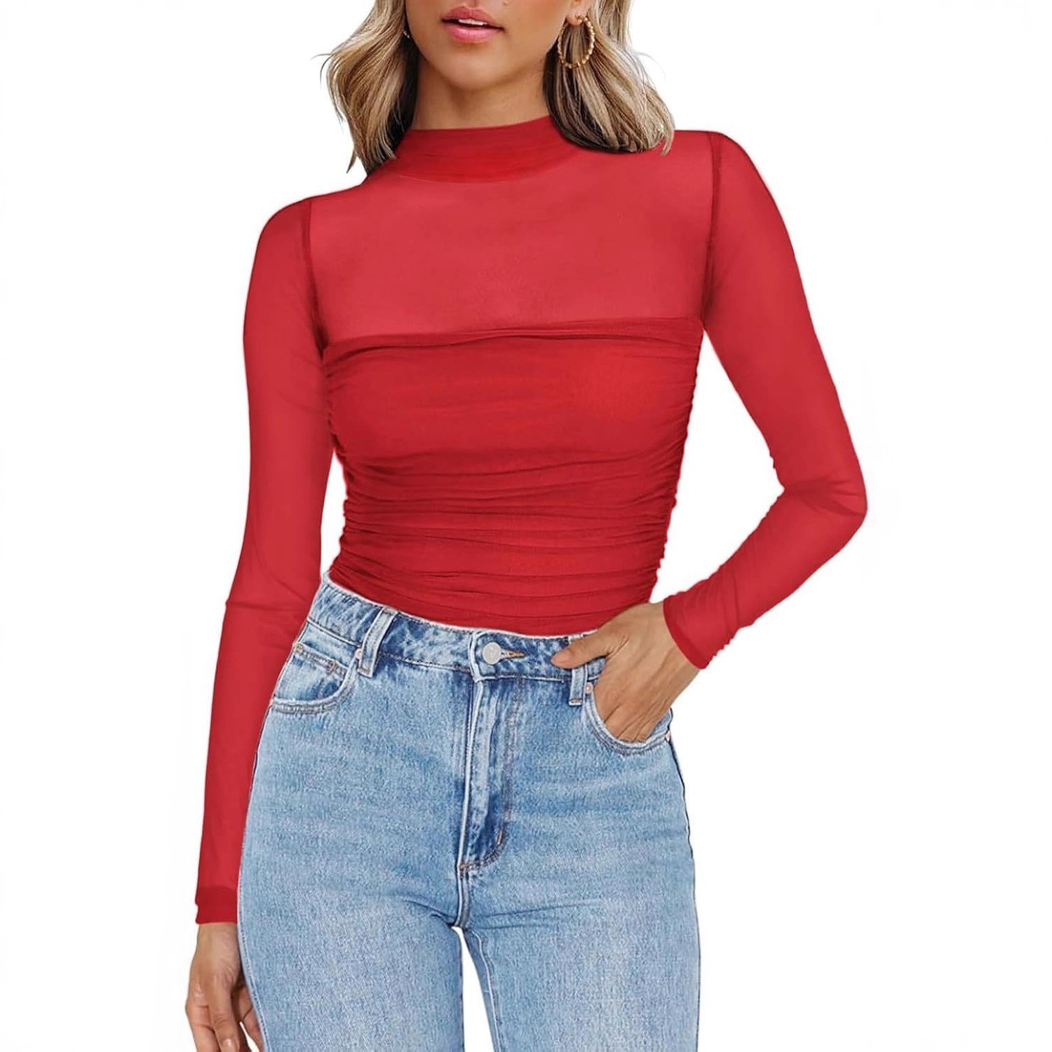 Women's Solid Color Sheer Mesh - Women Fashion Blouse review and price
