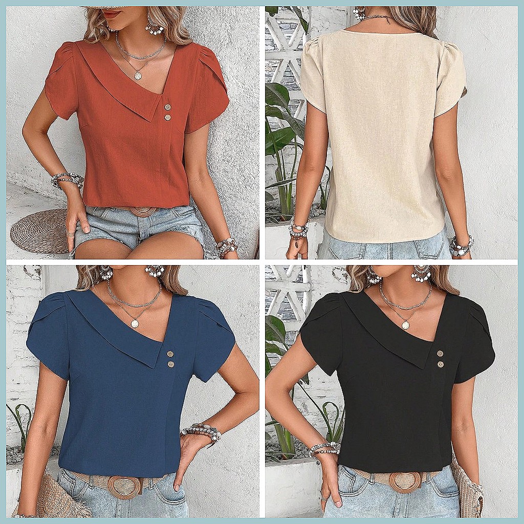 2024 Summer Vintage Solid Colo - Women Fashion Blouse review and price