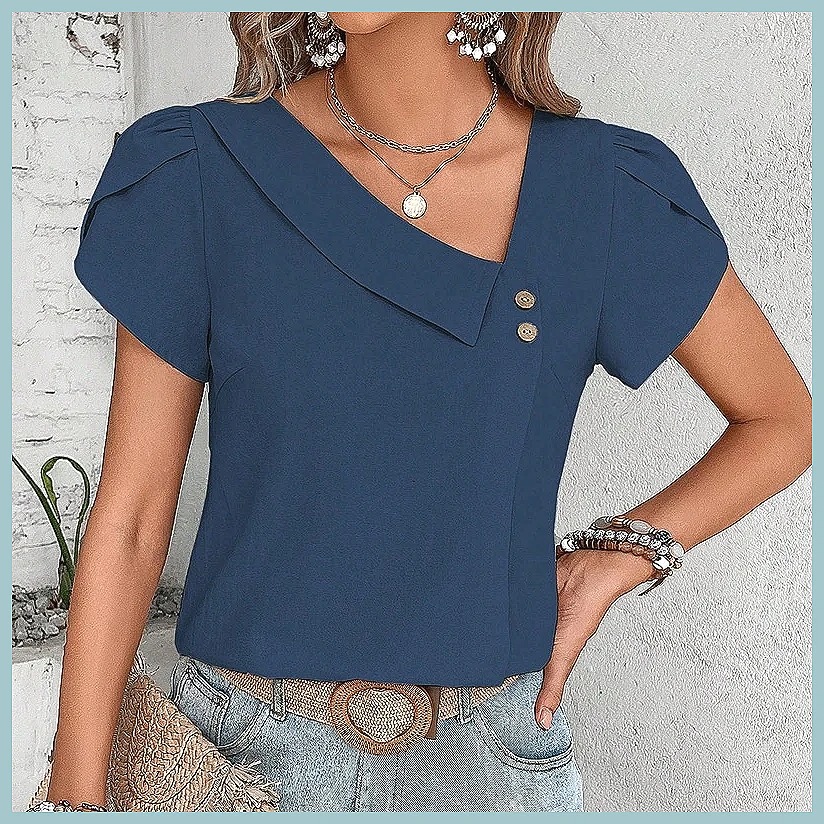 2024 Summer Vintage Solid Colo - Women Fashion Blouse review and price